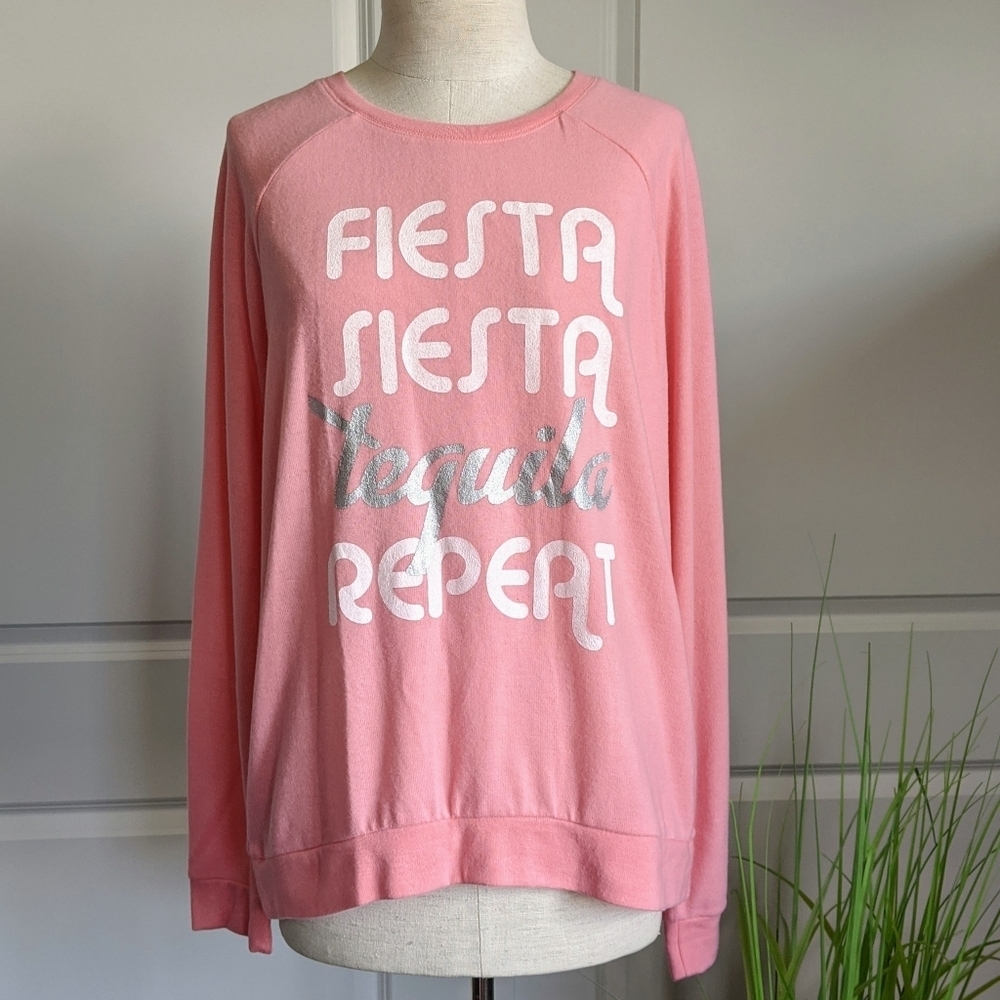 PJ Salvage Pullover Lounge Top Fiesta Siesta Tequila Long Sleeve Pink L NWT